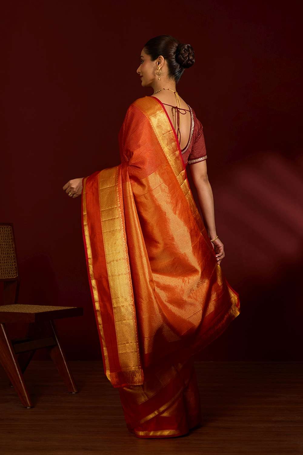 Dark Orange Pure Silk Woven Kanjivaram Saree image number null