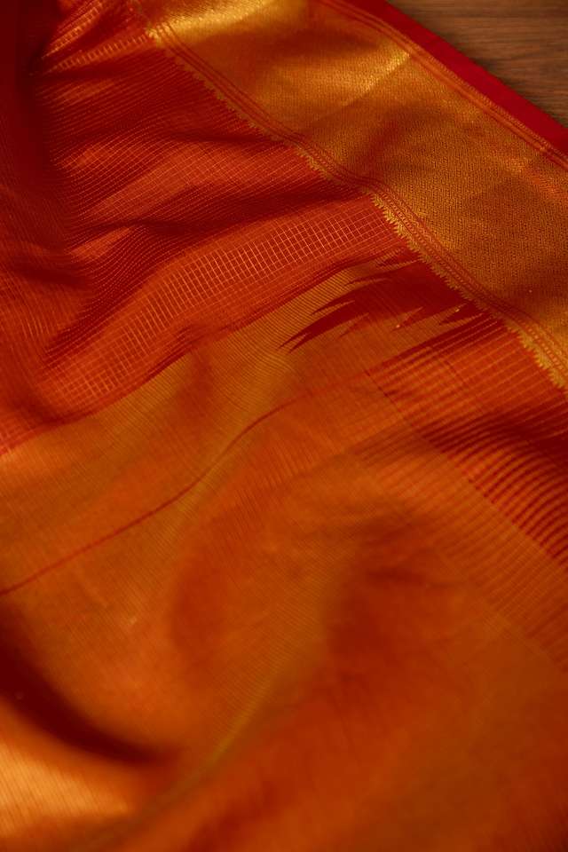 Dark Orange Pure Silk Woven Kanjivaram Saree thumbnail image number null