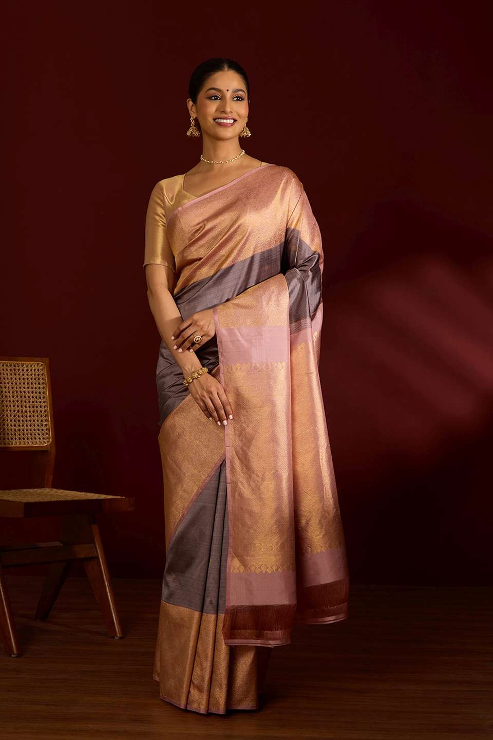 Brown Pure Silk Woven Kanjivaram Saree