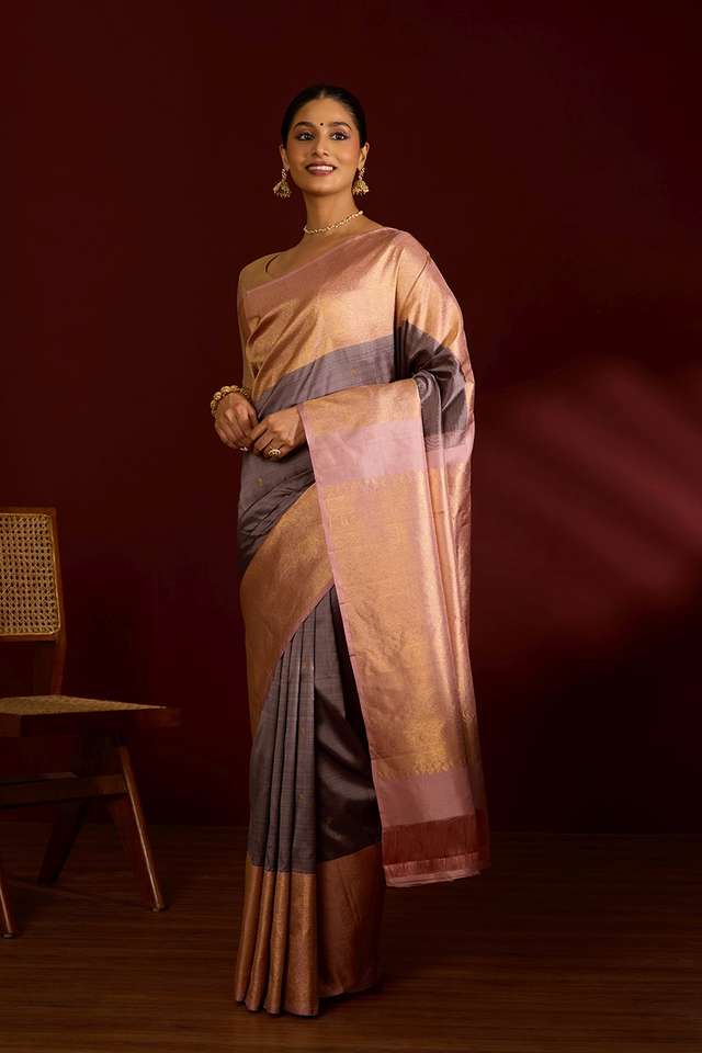 Brown Pure Silk Woven Kanjivaram Saree thumbnail image number null