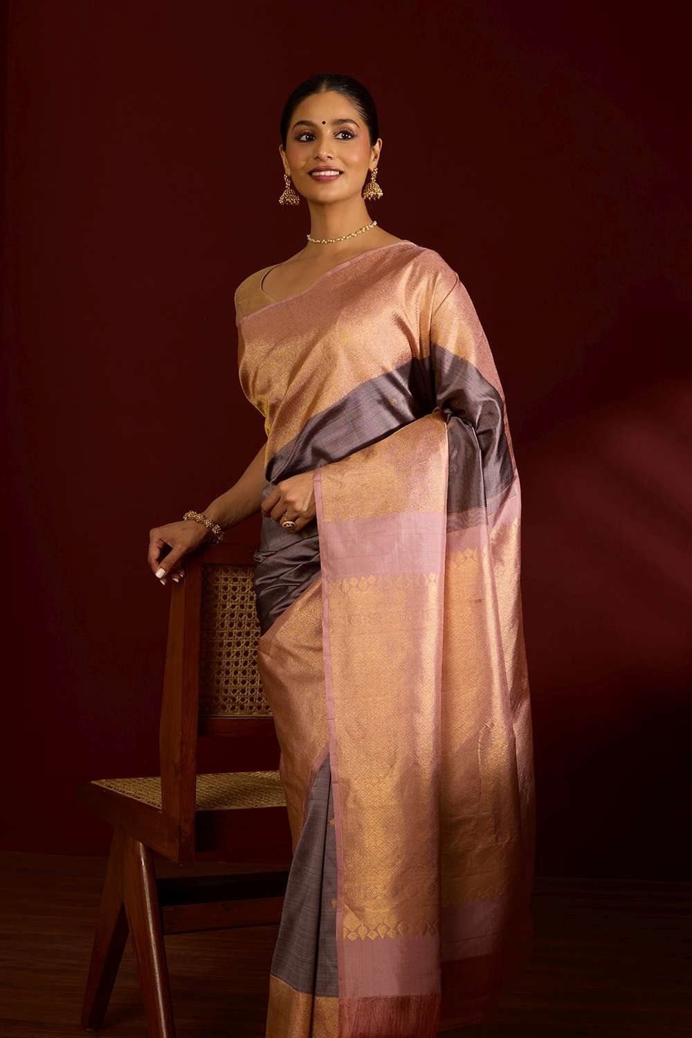 Brown Pure Silk Woven Kanjivaram Saree image number null