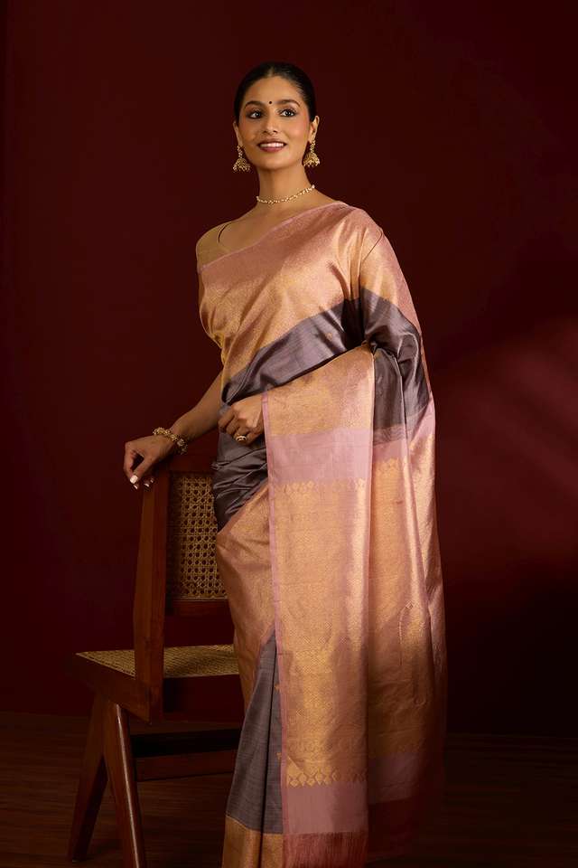 Brown Pure Silk Woven Kanjivaram Saree thumbnail image number null