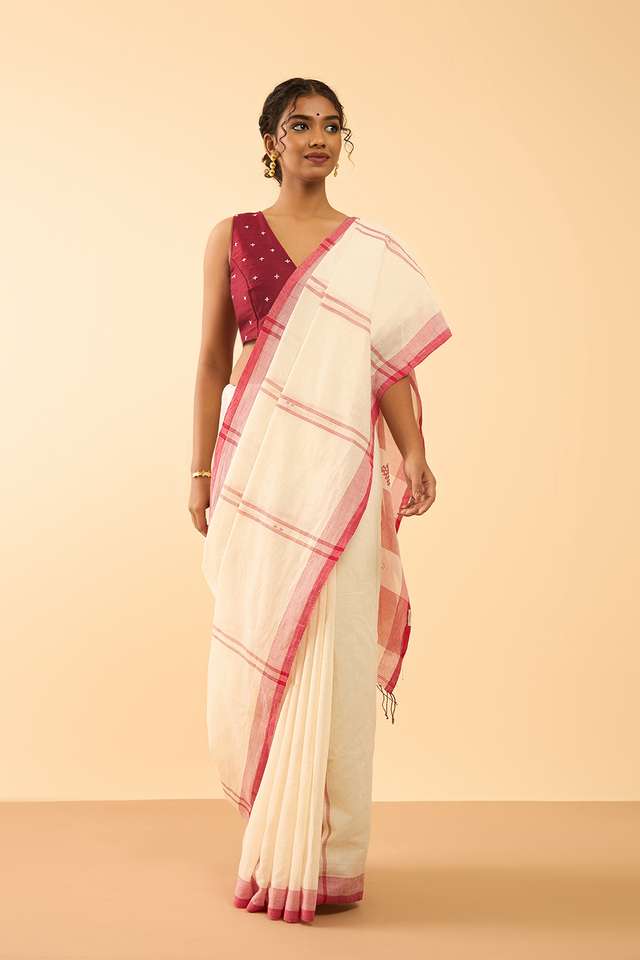 Off White Bengal Pure Cotton Jamdani Saree image number