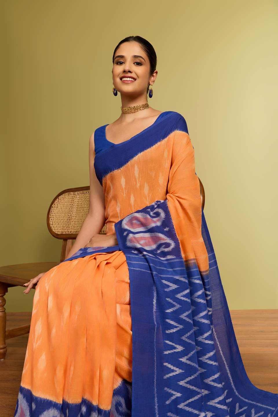 Orange Pochampalli Pure Cotton Ikat Saree