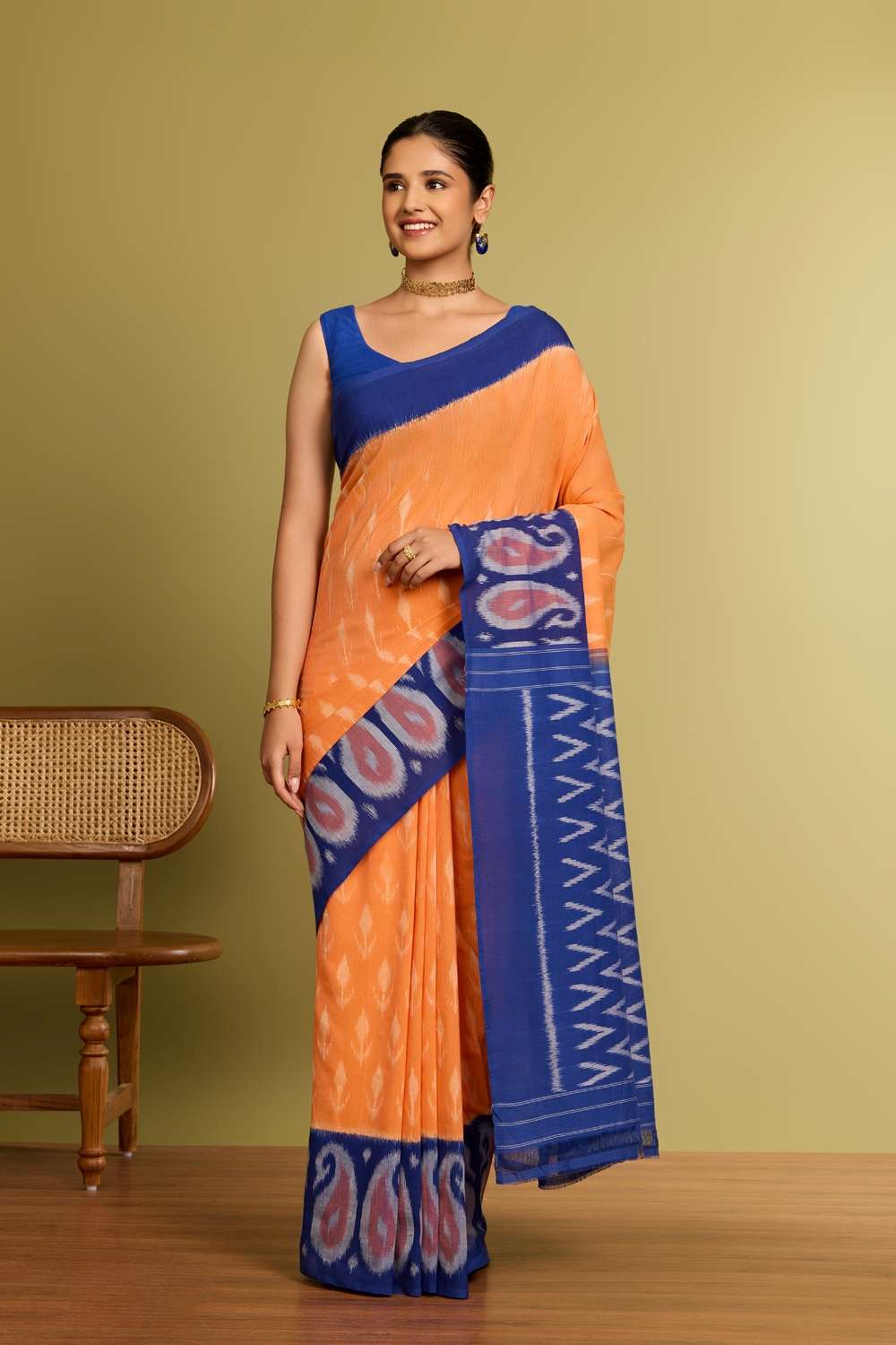 Orange Pochampalli Pure Cotton Ikat Saree image number null