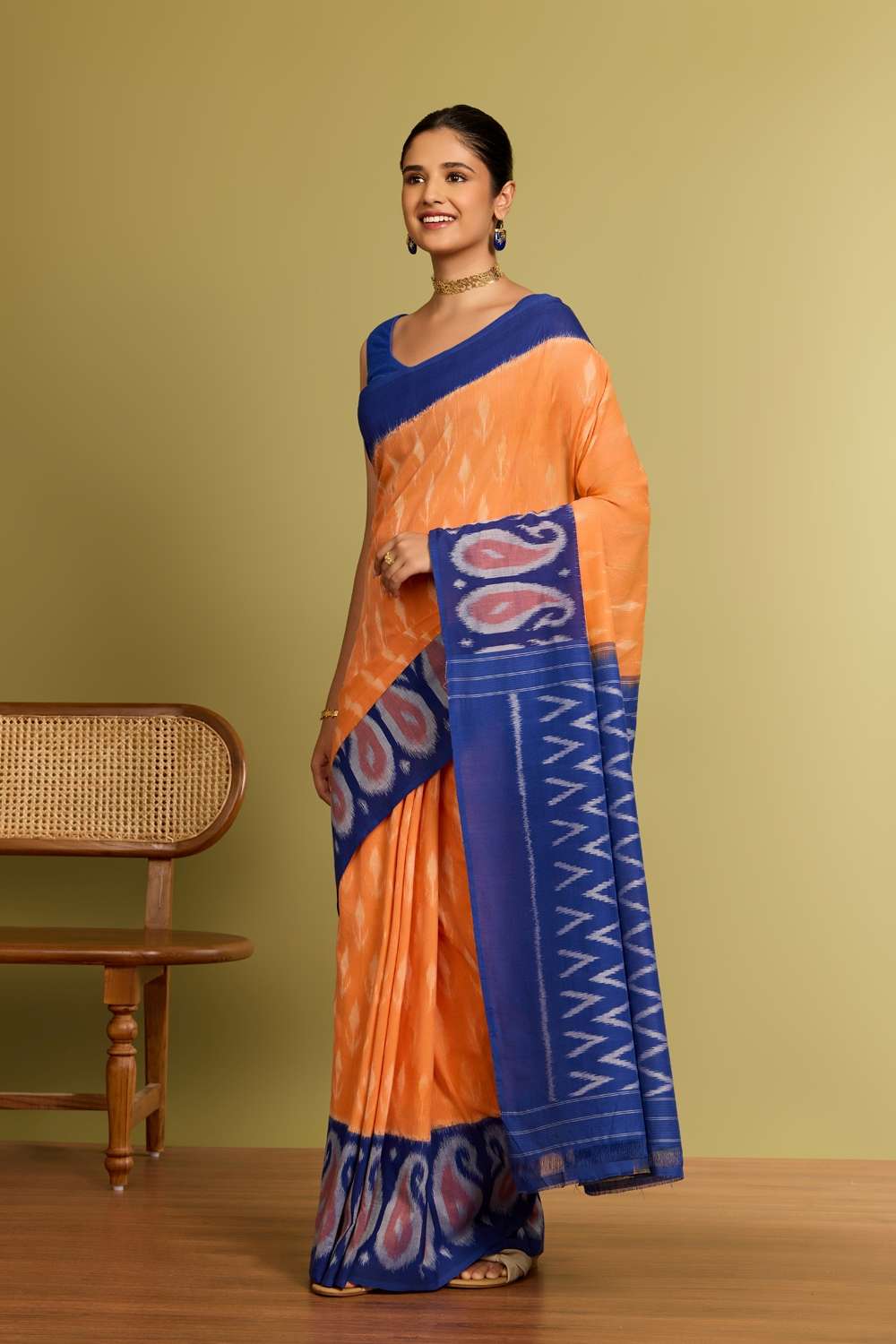 Orange Pochampalli Pure Cotton Ikat Saree image number null