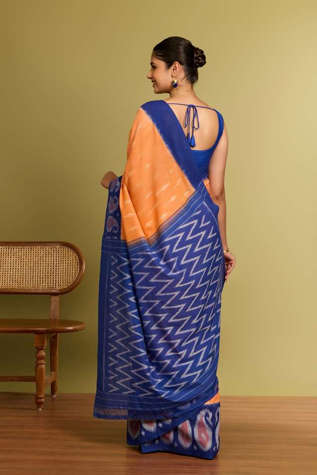 Orange Pochampalli Pure Cotton Ikat Saree thumbnail image number null