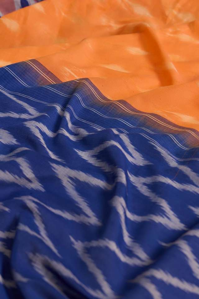 Orange Pochampalli Pure Cotton Ikat Saree thumbnail image number null