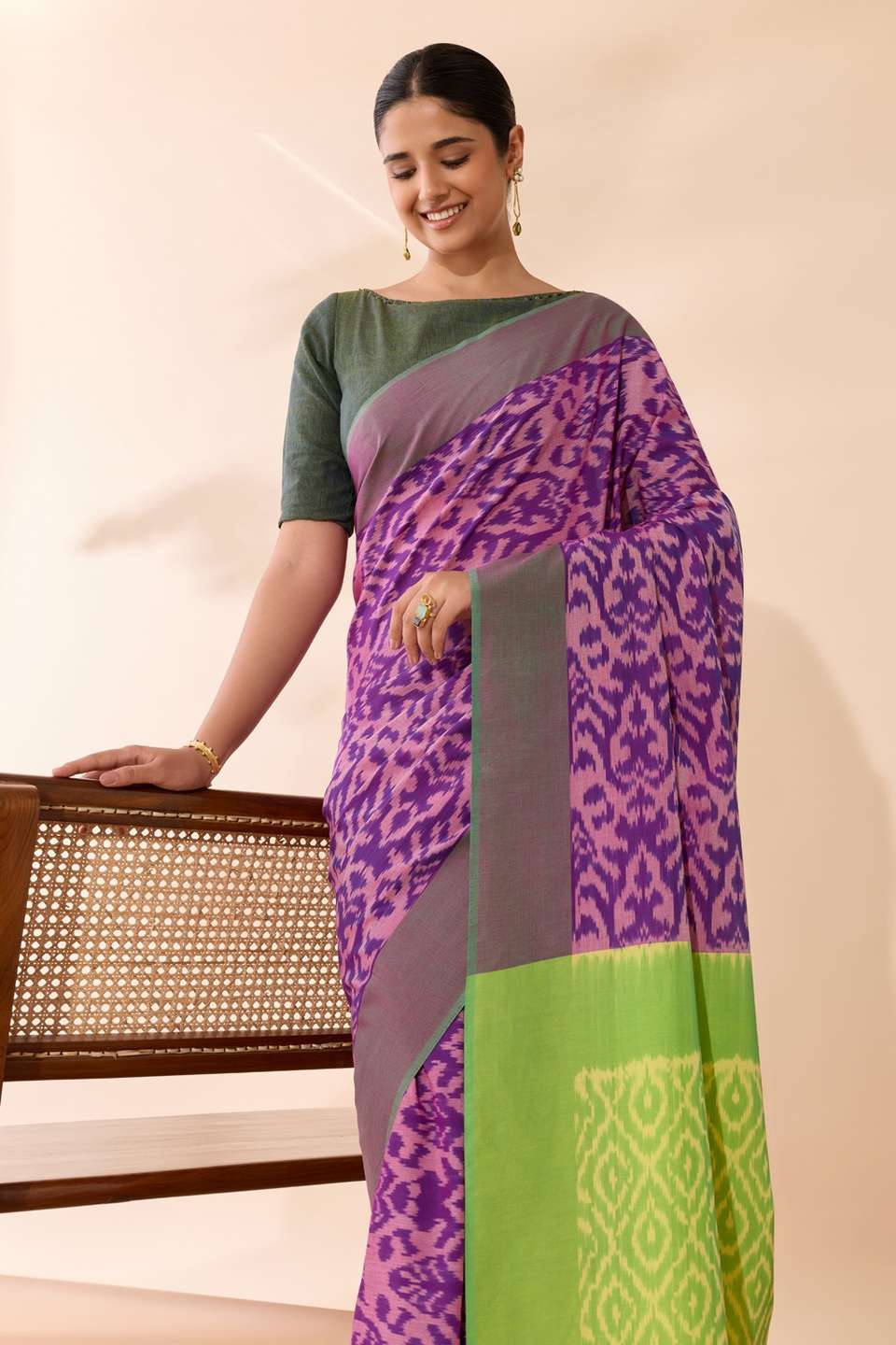 Violet Pochampalli Pure Cotton Ikat Saree