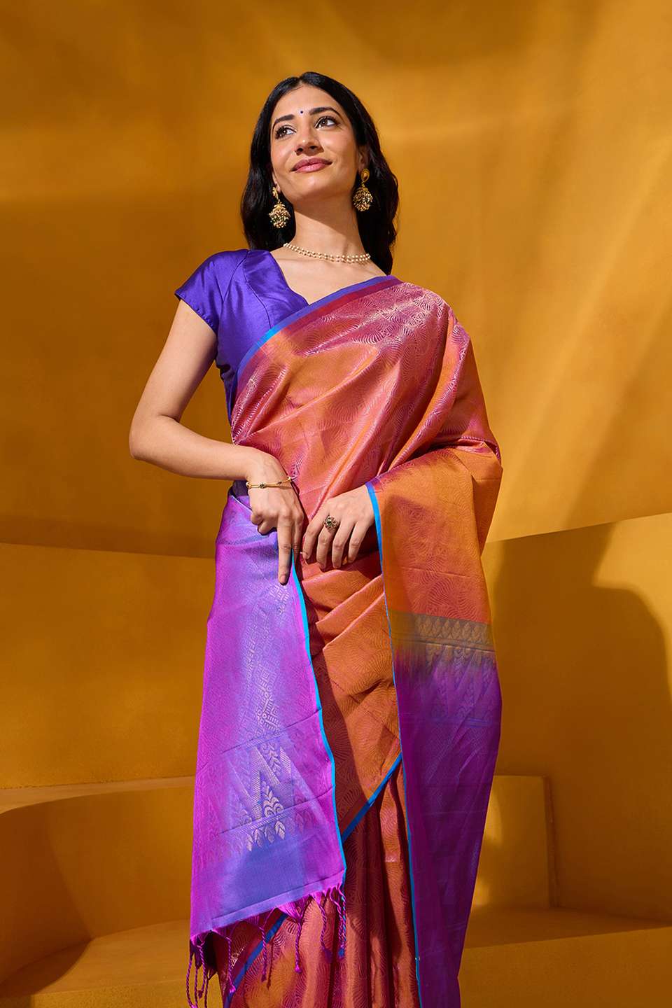 Orange Woven Pure Soft Silk Saree