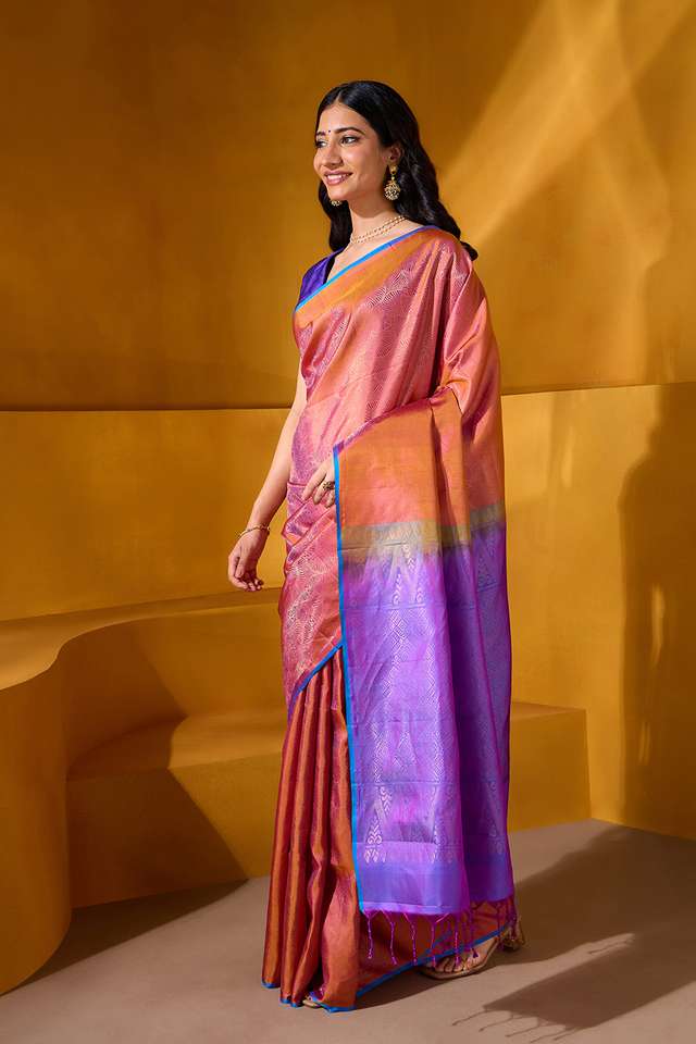 Orange Woven Pure Soft Silk Saree thumbnail image number null