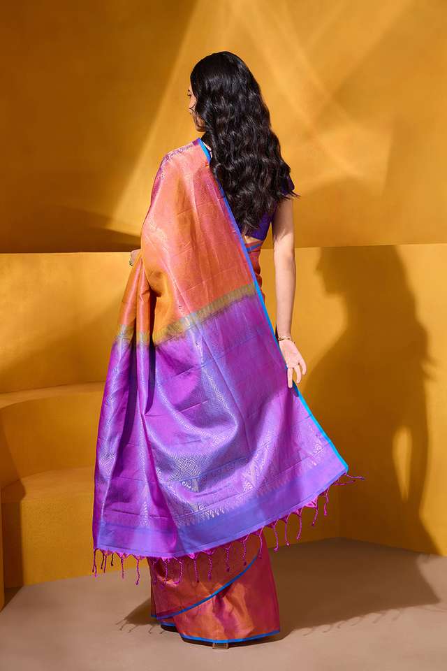 Orange Woven Pure Soft Silk Saree thumbnail image number null