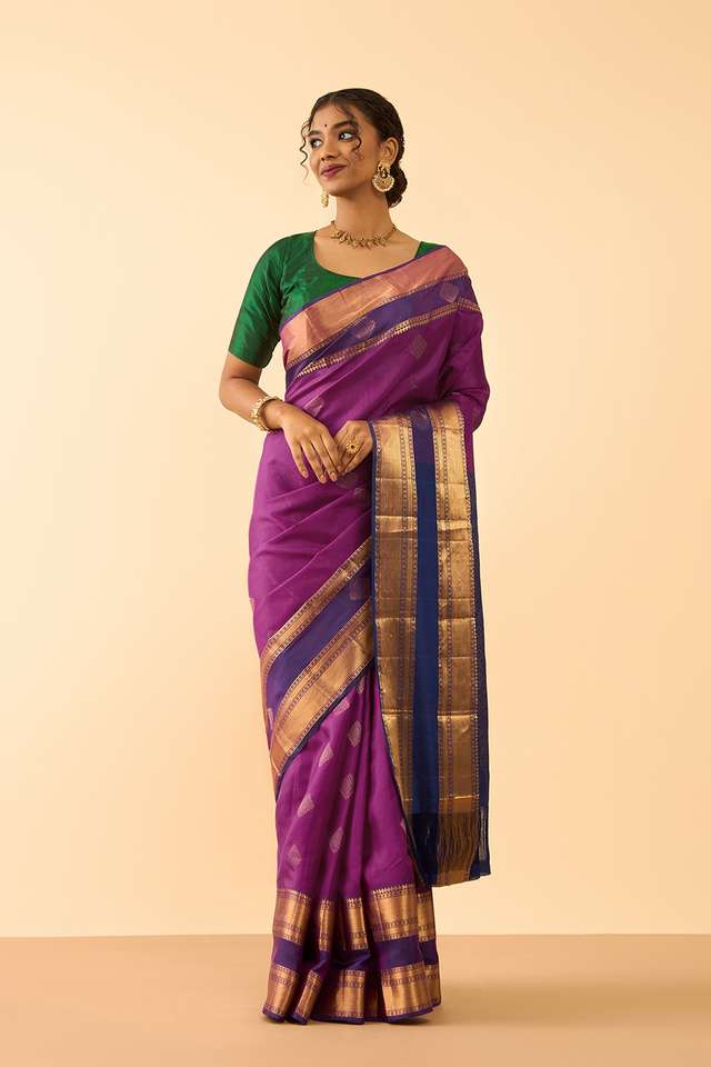 Purple Woven Pure Soft Silk Saree thumbnail image number null