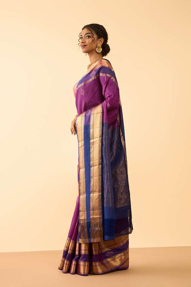 Purple Woven Pure Soft Silk Saree thumbnail image number null