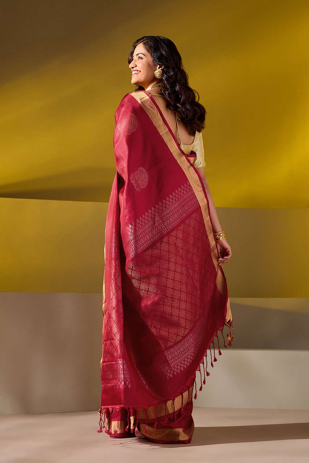 Dark Red Woven Pure Soft Silk Saree image number null