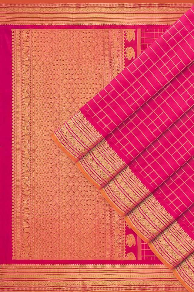 Dark Pink Woven Silk Gadwal Saree thumbnail image number null