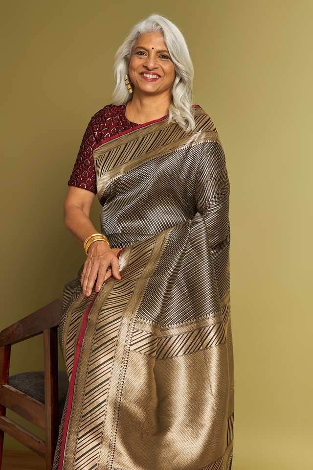 Black Pure Silk Brocade Banarasi Saree image number