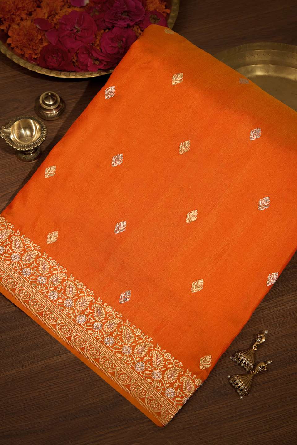 Orange Pure Silk Kadwa Banarasi Saree