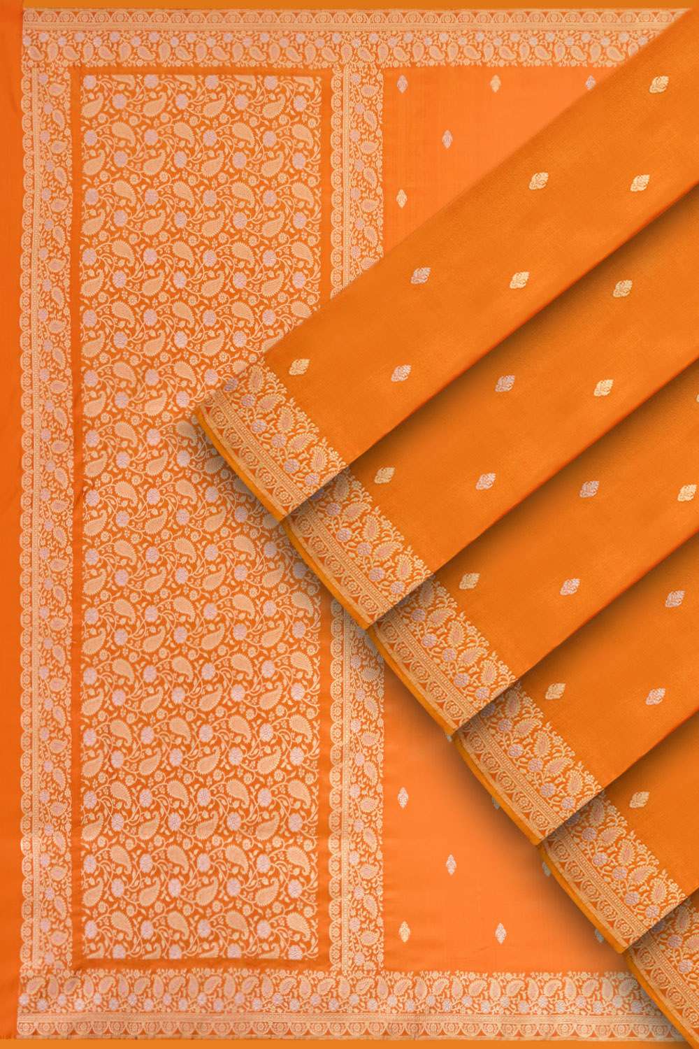 Orange Pure Silk Kadwa Banarasi Saree image number null
