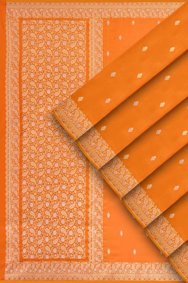 Orange Pure Silk Kadwa Banarasi Saree thumbnail image number null