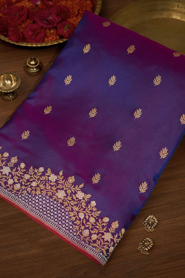 Purple Pure Silk Kadwa Banarasi Saree image number