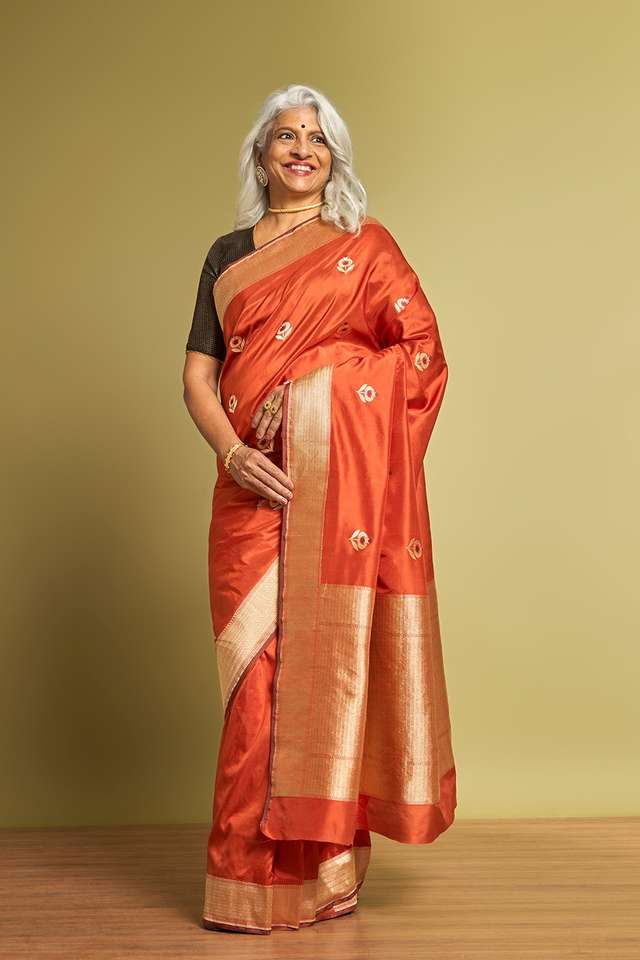 Orange Pure Silk Kadwa Banarasi Saree image number