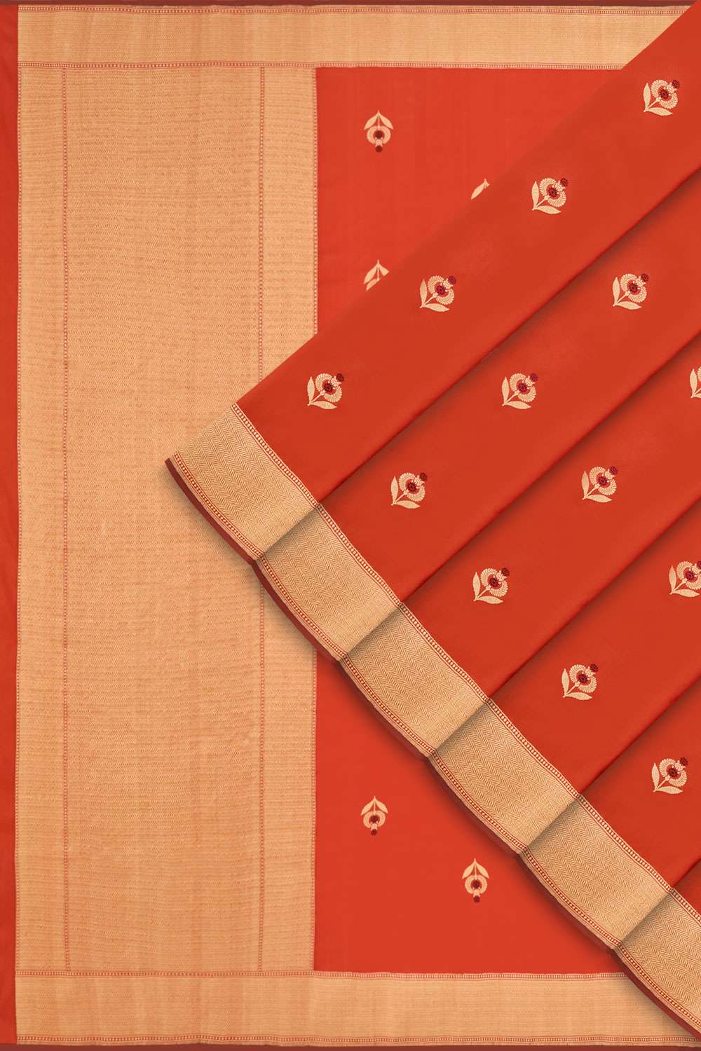 Orange Pure Silk Kadwa Banarasi Saree image number null