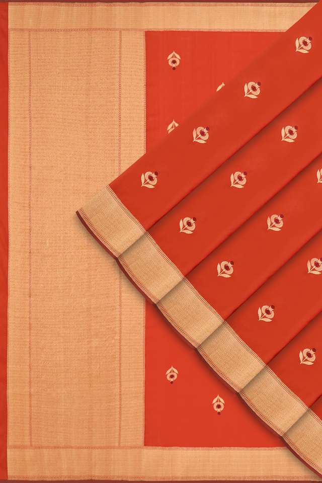 Orange Pure Silk Kadwa Banarasi Saree thumbnail image number null
