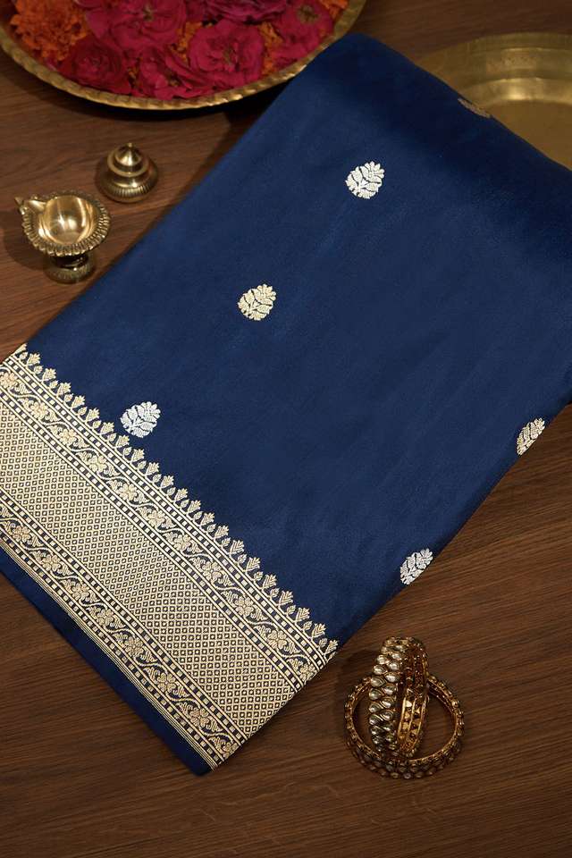 Dark Blue Pure Silk Kadwa Banarasi Saree image number