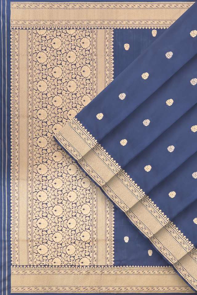 Dark Blue Pure Silk Kadwa Banarasi Saree thumbnail image number null