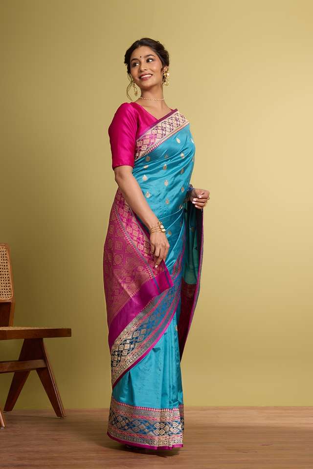 Light Blue Pure Silk Kadwa Banarasi Saree image number