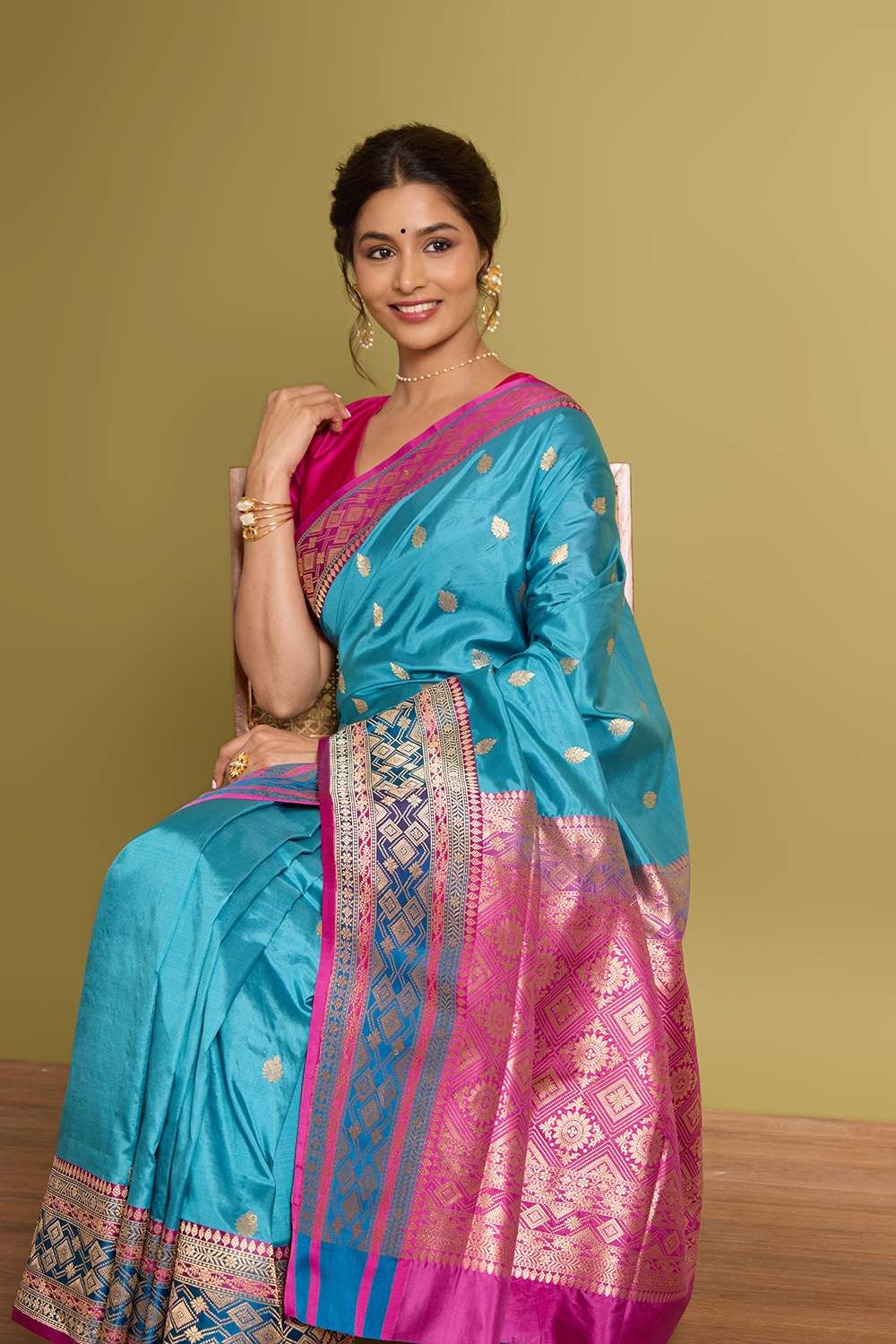 Light Blue Pure Silk Kadwa Banarasi Saree image number null