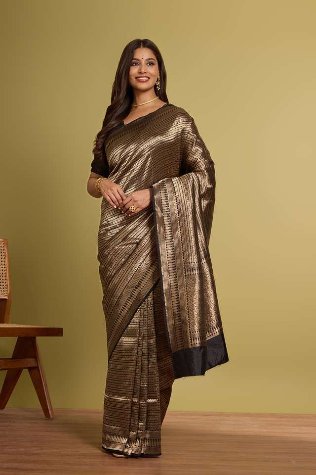 Black Pure Silk Brocade Banarasi Saree thumbnail image number null