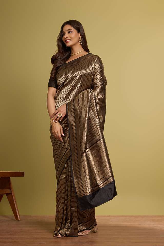 Black Pure Silk Brocade Banarasi Saree thumbnail image number null