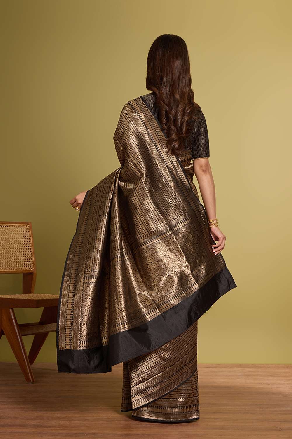 Black Pure Silk Brocade Banarasi Saree image number null