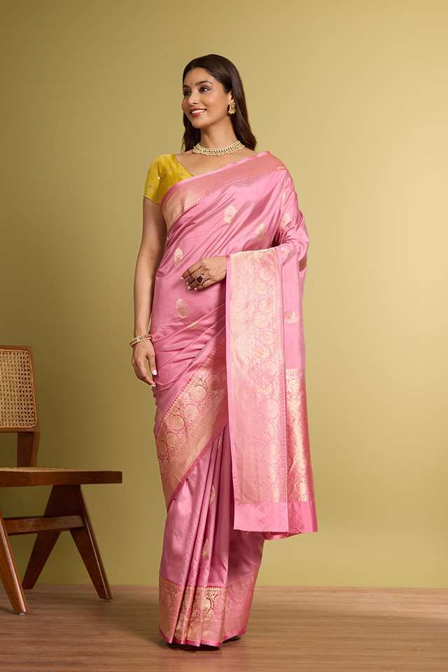 Light Pink Pure Silk Kadwa Banarasi Saree thumbnail image number null