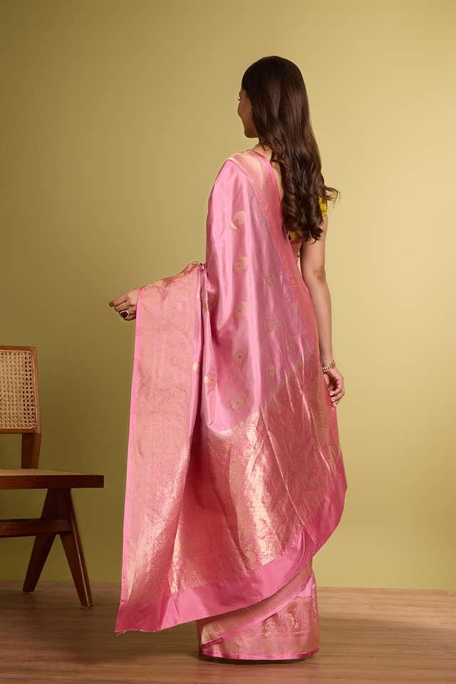 Light Pink Pure Silk Kadwa Banarasi Saree thumbnail image number null