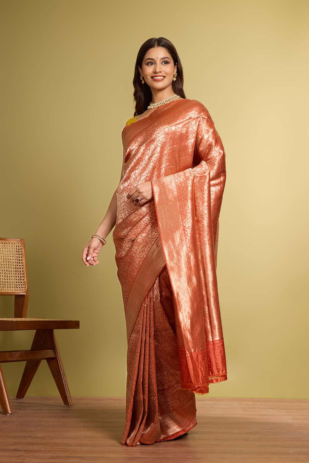 Orange Pure Silk Brocade Banarasi Saree image number null
