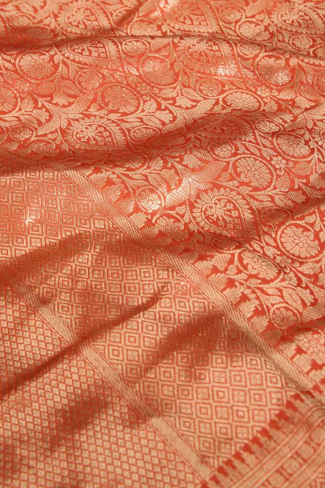 Orange Pure Silk Brocade Banarasi Saree thumbnail image number null