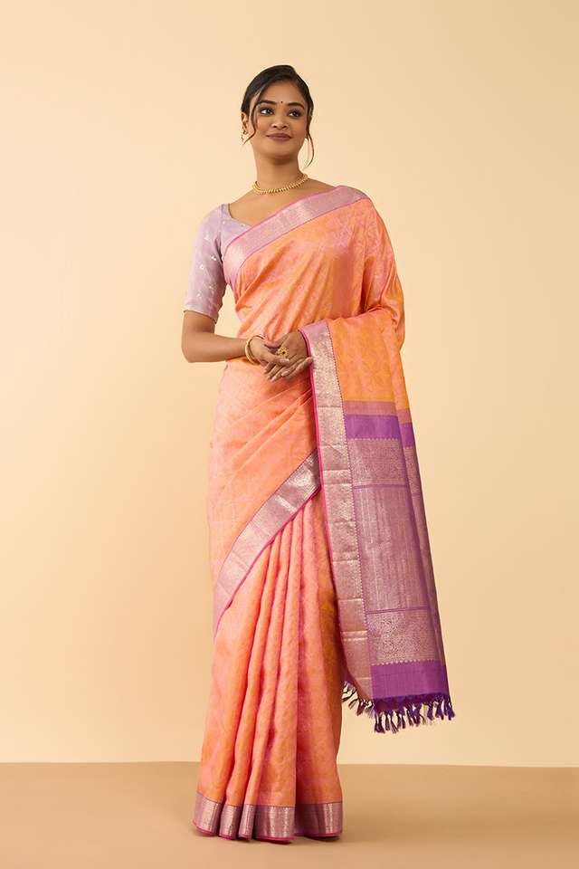 Light Orange Pure Silk Woven Kanjivaram Saree image number