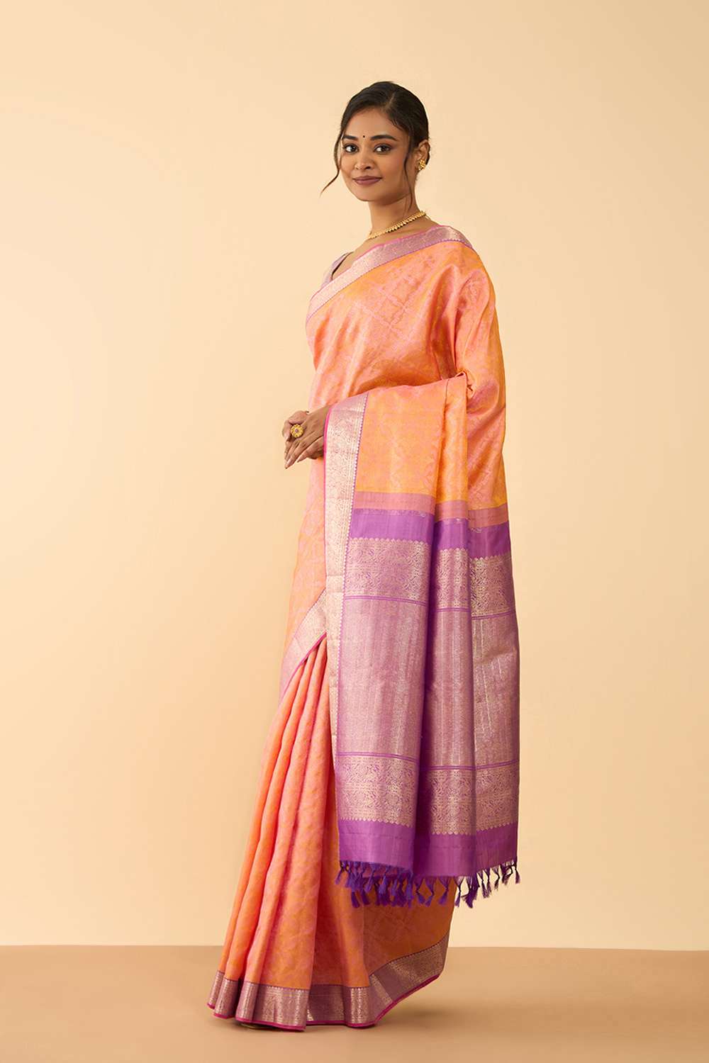 Light Orange Pure Silk Woven Kanjivaram Saree image number null