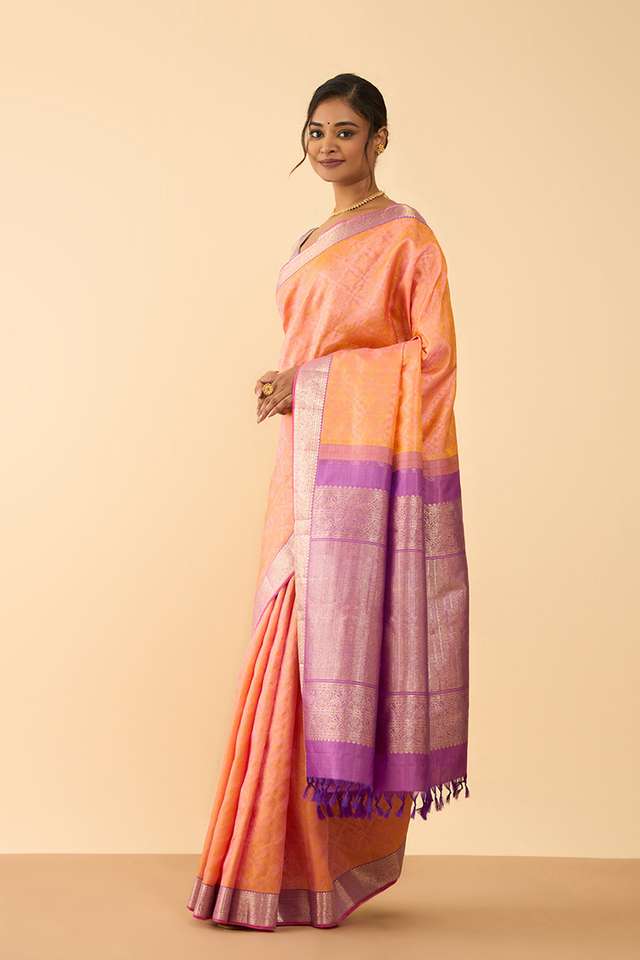 Light Orange Pure Silk Woven Kanjivaram Saree thumbnail image number null