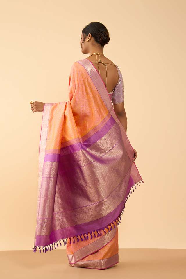 Light Orange Pure Silk Woven Kanjivaram Saree thumbnail image number null