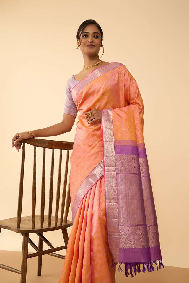 Light Orange Pure Silk Woven Kanjivaram Saree thumbnail image number null