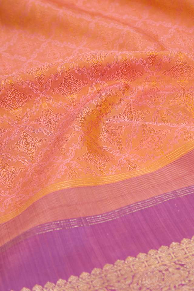 Light Orange Pure Silk Woven Kanjivaram Saree thumbnail image number null