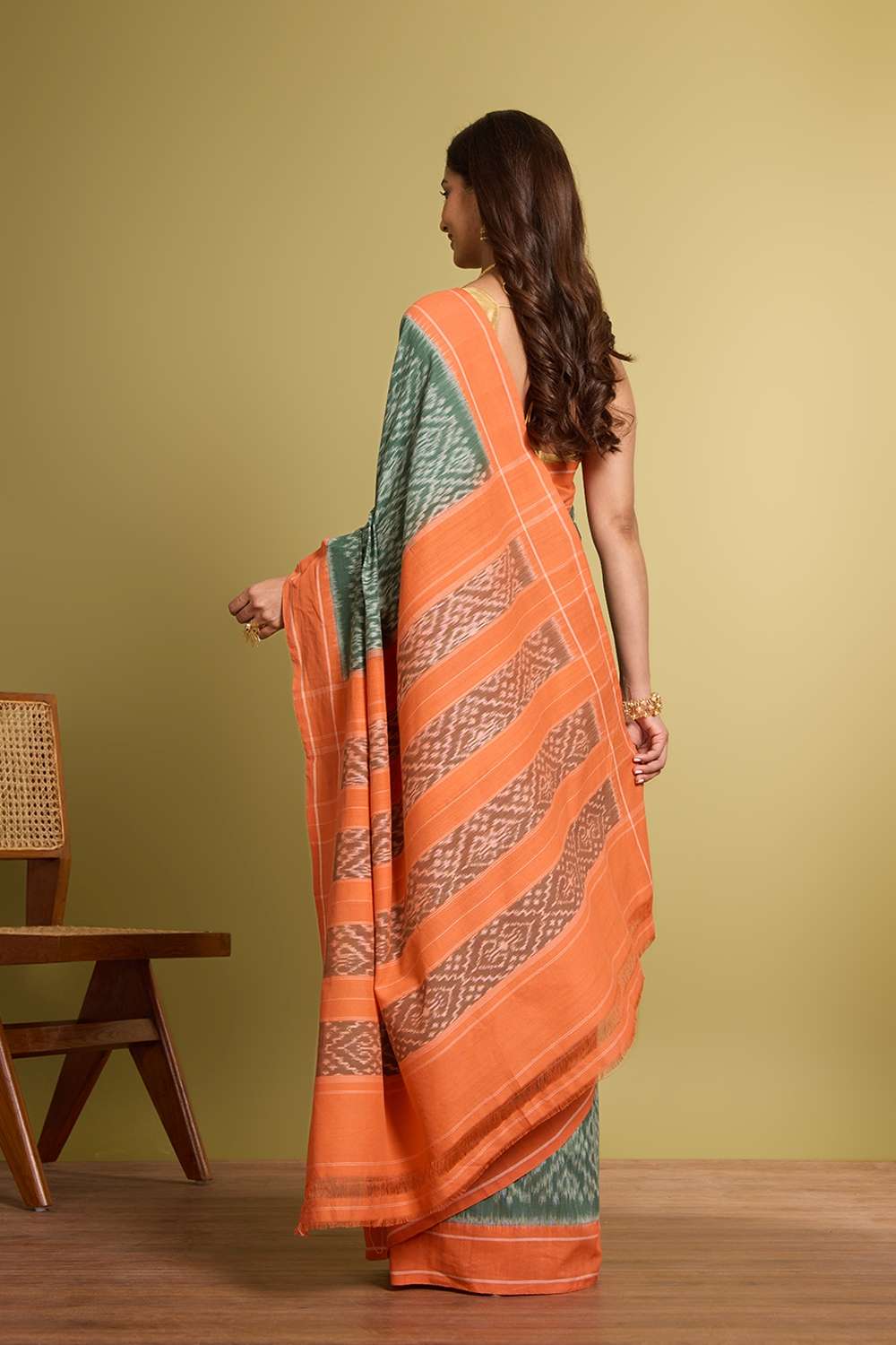 Dark Green Pure Cotton Ikat Saree image number null