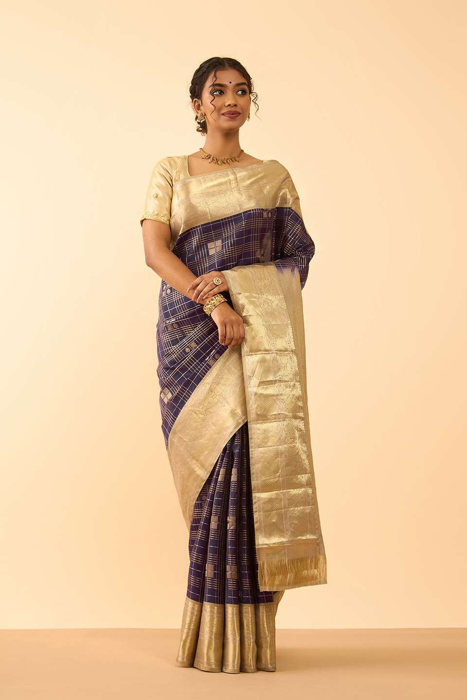 Dark Violet Woven Pure Silk Saree