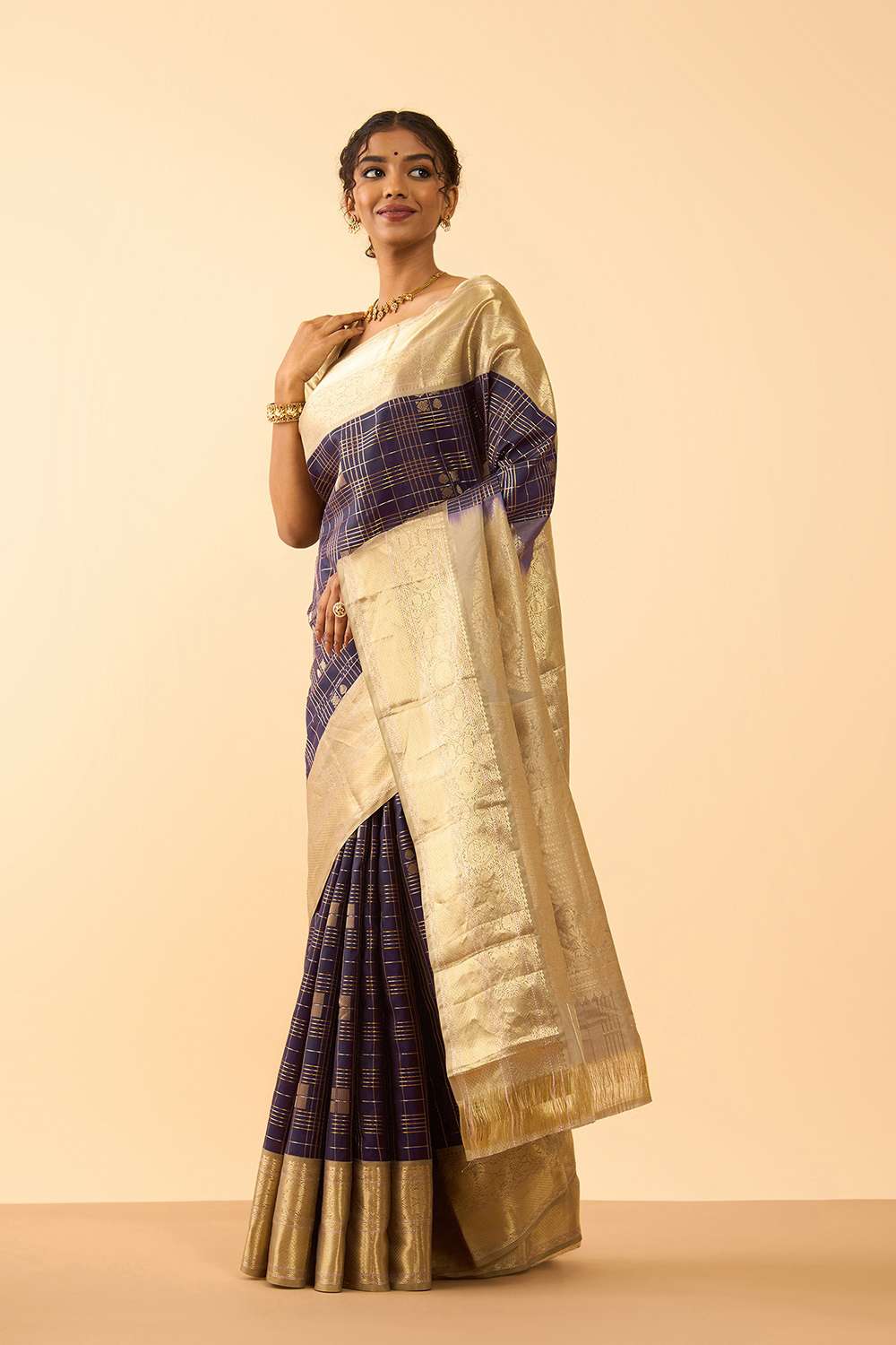 Dark Violet Woven Pure Silk Saree image number null