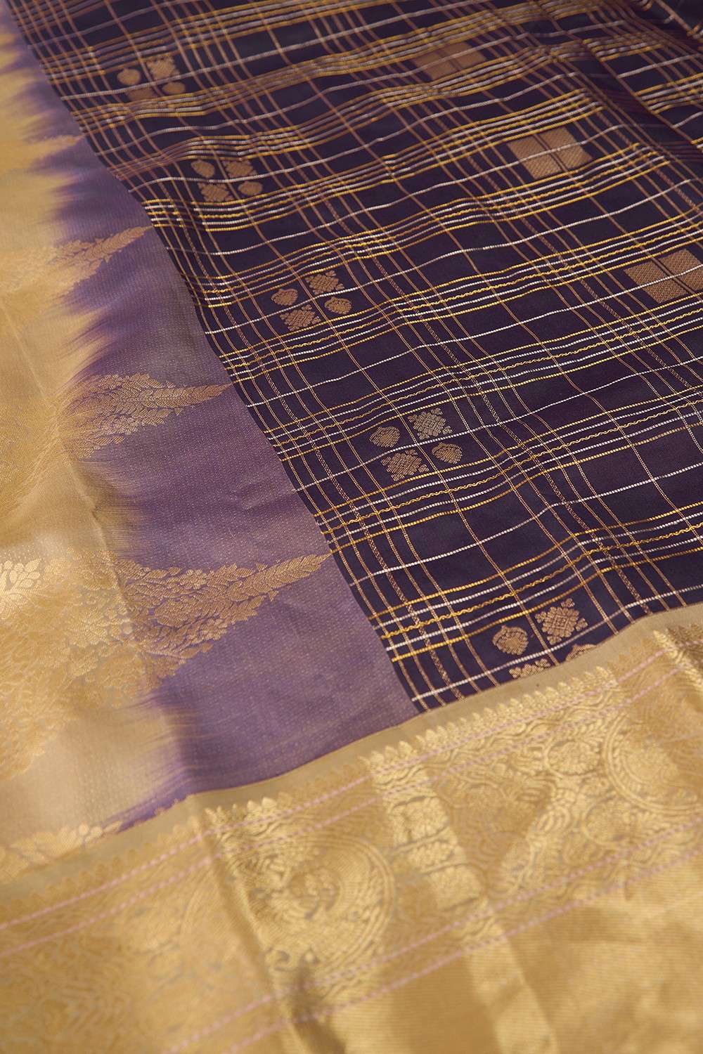 Dark Violet Woven Pure Silk Saree image number null
