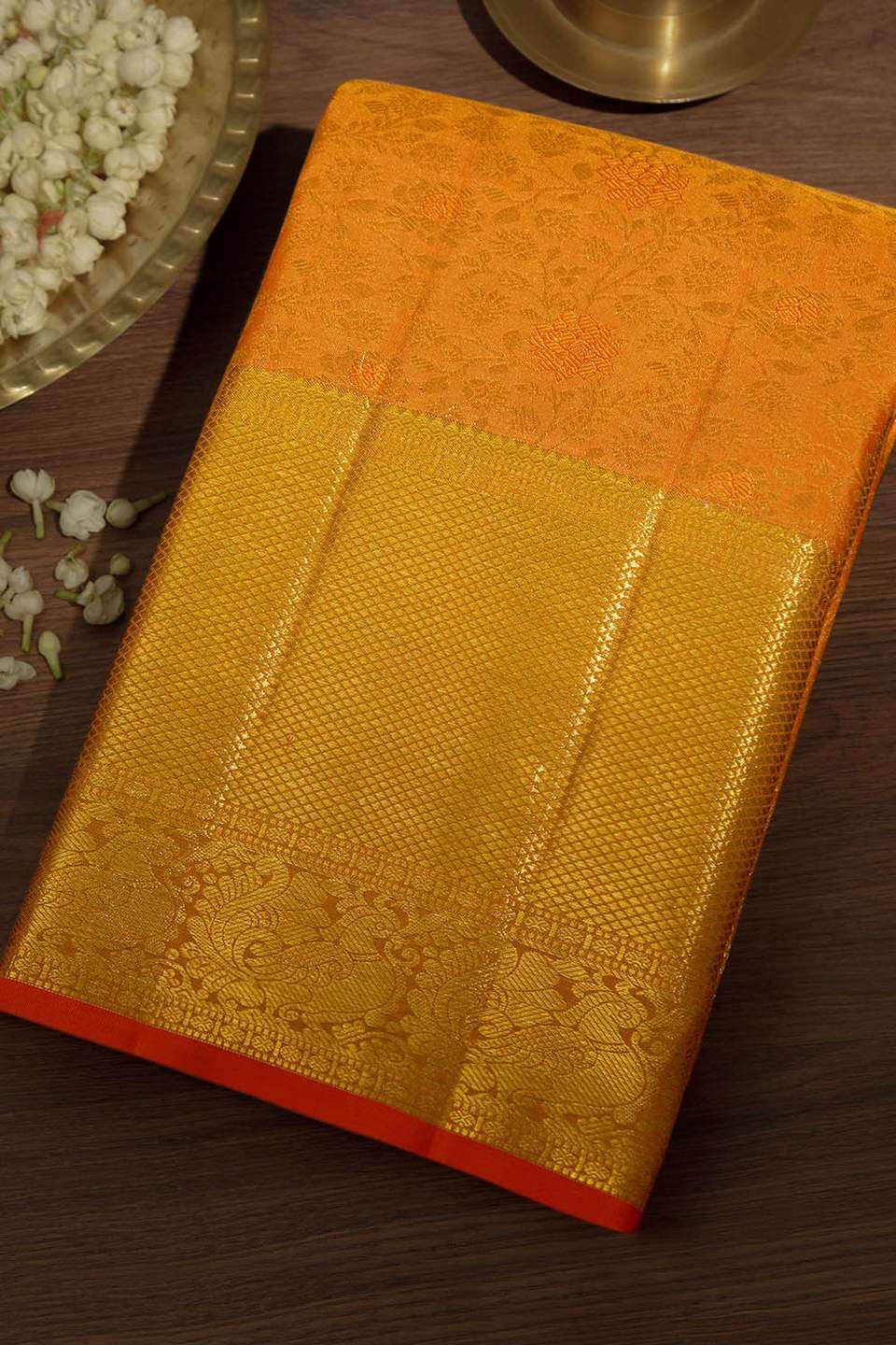 Orange Pure Silk Woven Kanjivaram Saree